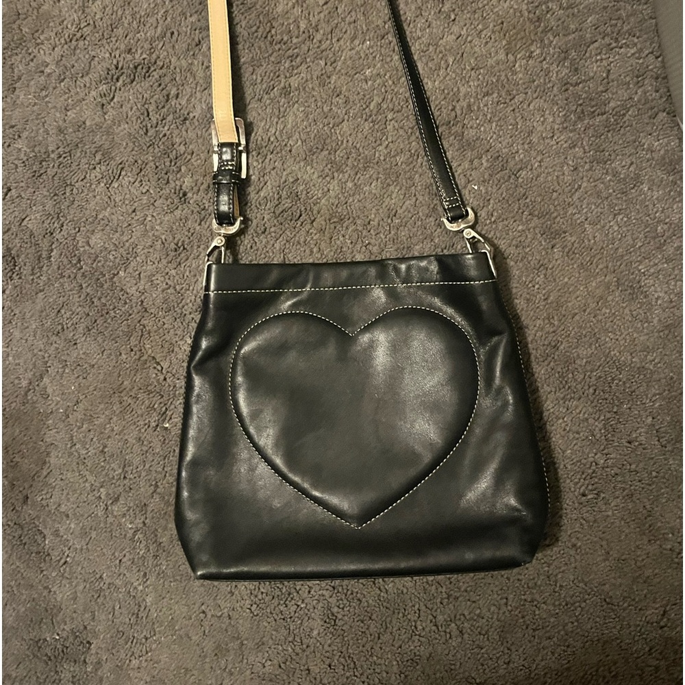 Brighton black heart/romantic leather reversible crossbody handbag